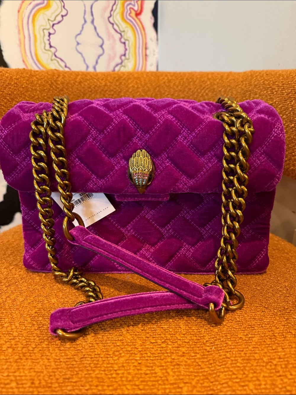 Women's Quilted Velvet Shoulder Bag - Fuchsia Pink - Picture 2 of 5